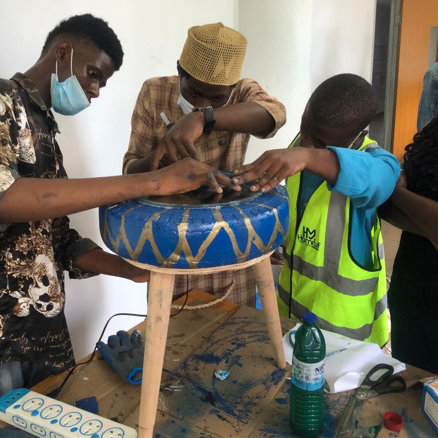 Students learning to build